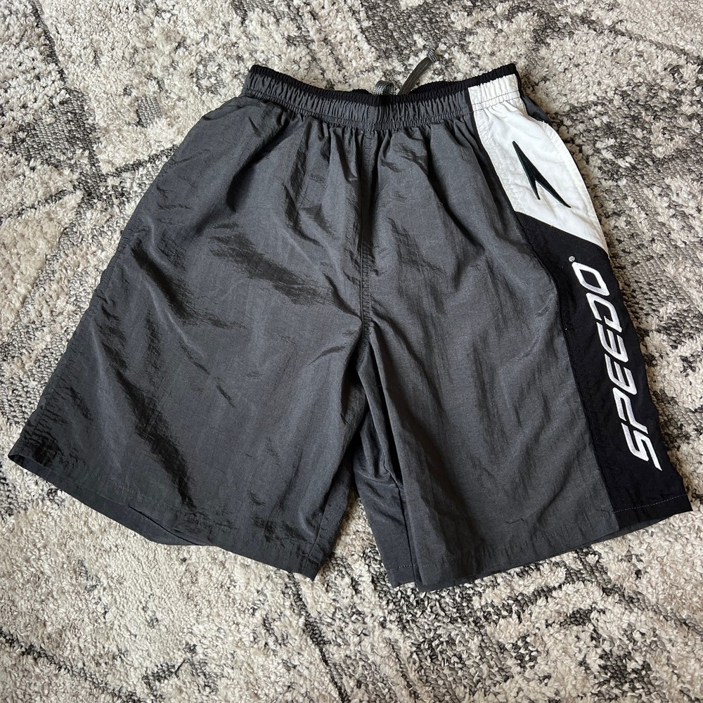 SPEEDO Men Gray Black Swim Trunks Size S